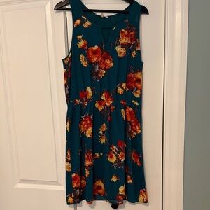 Teal Floral Sleeveless Dress - Floral Print Women’s Dress